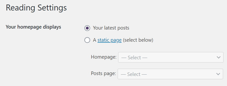 WordPress reading settings