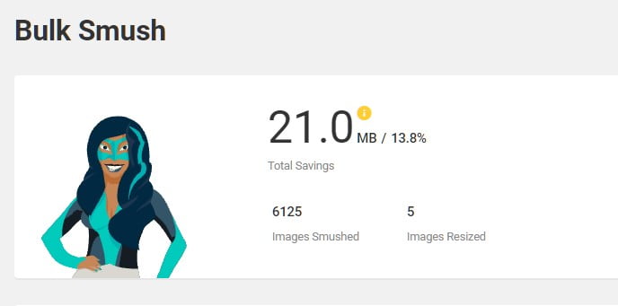 Smush WordPress admin total savings