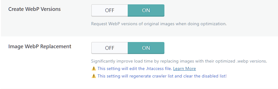 turn on webp images in LiteSpeed Cache