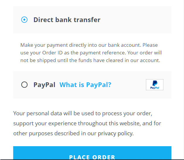 direct bank transfer in woocommerce checkout page