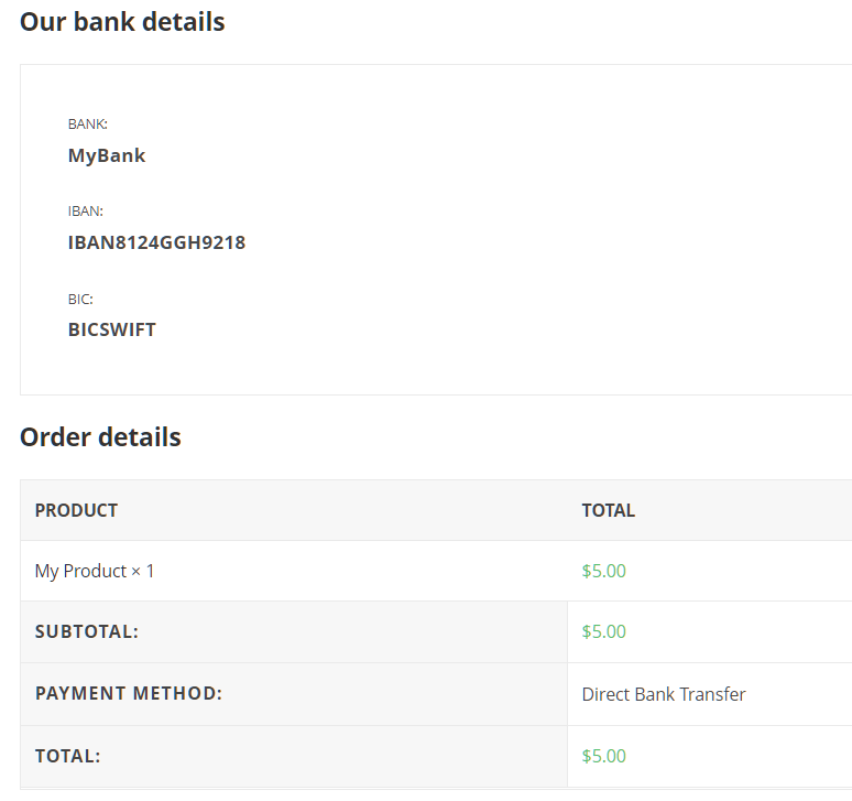 Woocommerce order confirmation page