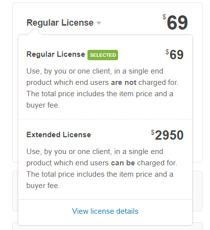 regular vs extended license on Themeforest.